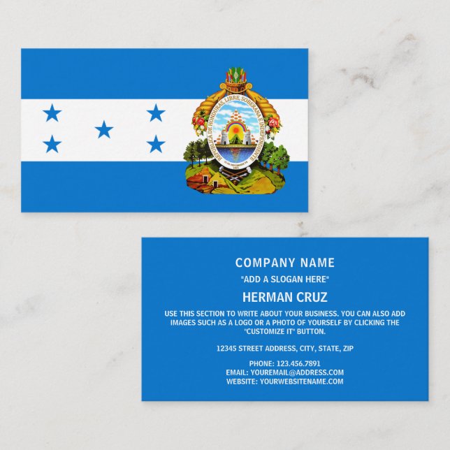 Tarjeta De Visita Bandera y escudo de armas de Honduras, Bandera de  (Anverso / Reverso)