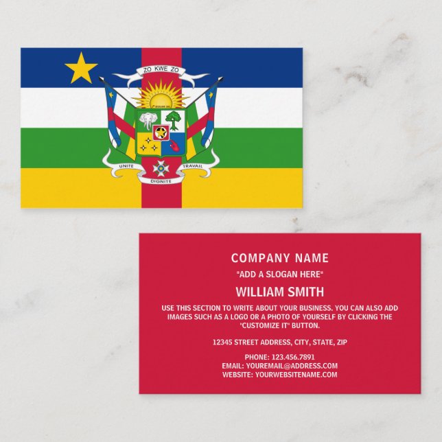 Tarjeta De Visita Bandera y escudo de armas de la República Centroaf (Anverso / Reverso)