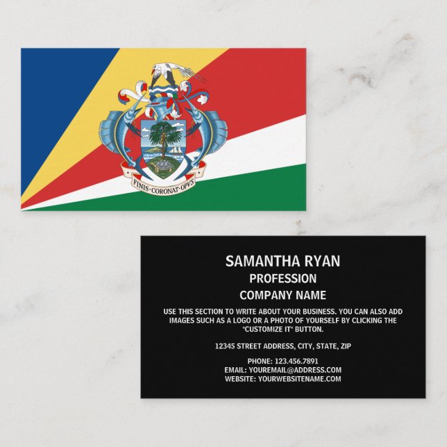 Tarjeta De Visita Bandera y escudo de armas de Seychelles, Seychelle (Anverso / Reverso)
