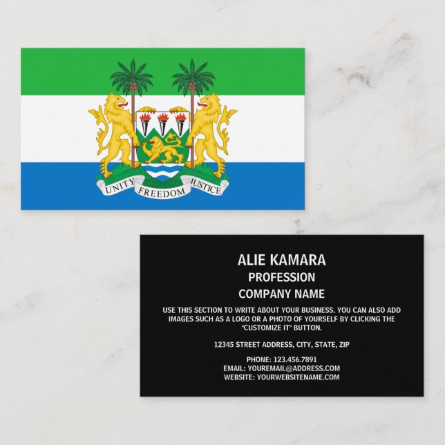 Tarjeta De Visita Bandera y escudo de armas de Sierra Leona, Sierra  (Anverso / Reverso)