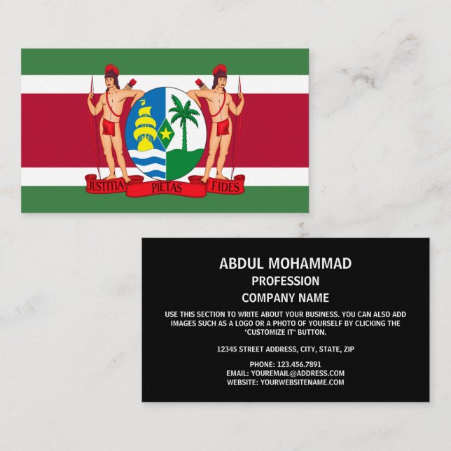 Tarjeta De Visita Bandera y escudo de armas de Suriname, bandera de  (Anverso / Reverso)