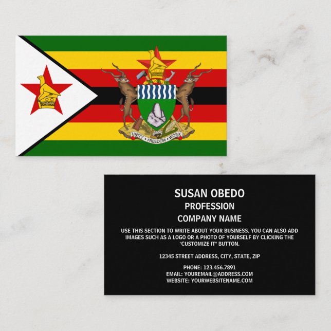 Tarjeta De Visita Bandera y escudo de armas de Zimbabue, bandera de  (Anverso / Reverso)