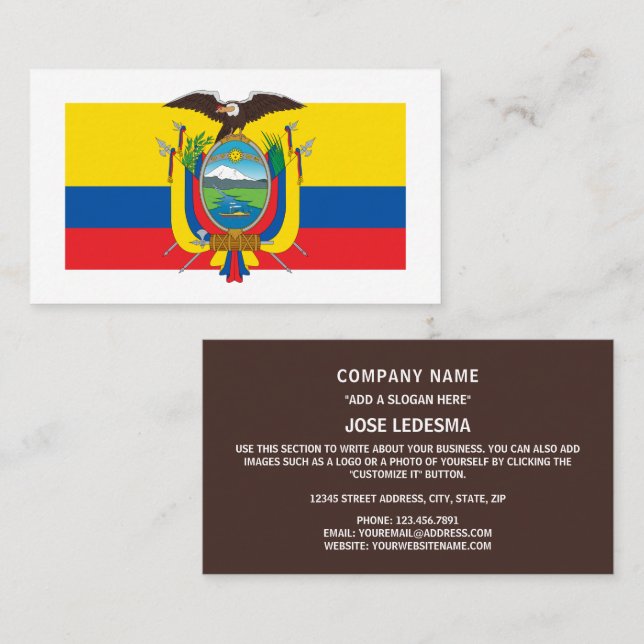 Tarjeta De Visita Bandera y escudo de armas ecuatorianos, bandera de (Anverso / Reverso)