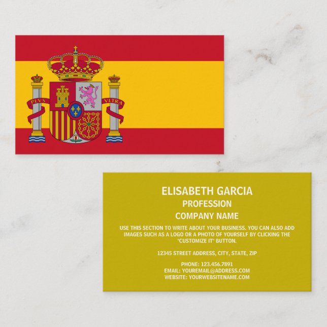 Tarjeta De Visita Bandera y escudo de armas españoles, bandera de Es (Anverso / Reverso)