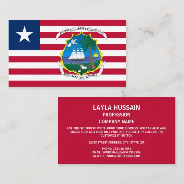 Tarjeta De Visita Bandera y escudo de armas liberianos, bandera de L (Anverso / Reverso)