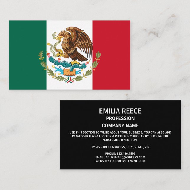 Tarjeta De Visita Bandera y escudo de armas mexicanos, Bandera de Mé (Anverso / Reverso)