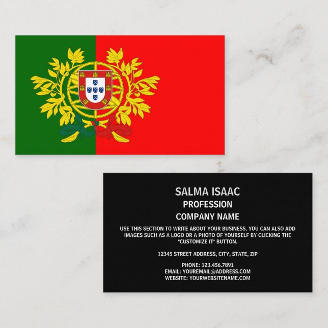 Tarjeta De Visita Bandera y escudo de armas portugueses, bandera de  (Anverso / Reverso)