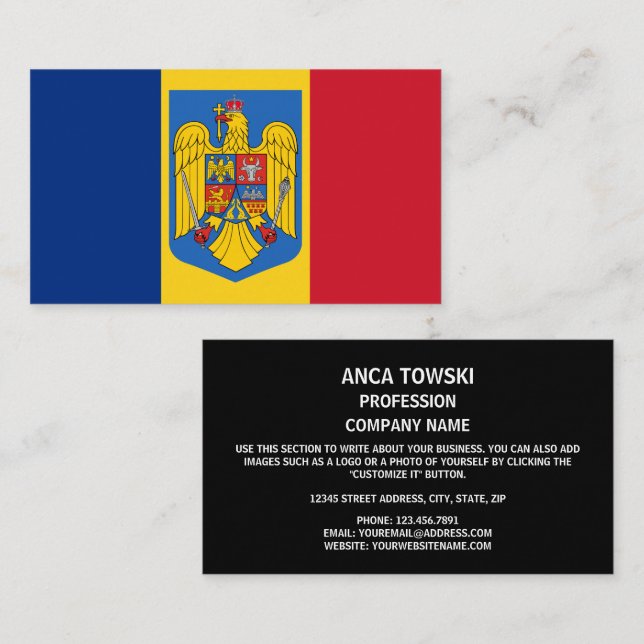 Tarjeta De Visita Bandera y escudo de armas rumanos, bandera de Ruma (Anverso / Reverso)