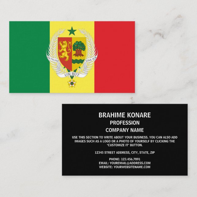 Tarjeta De Visita Bandera y escudo de armas senegaleses, bandera de  (Anverso / Reverso)
