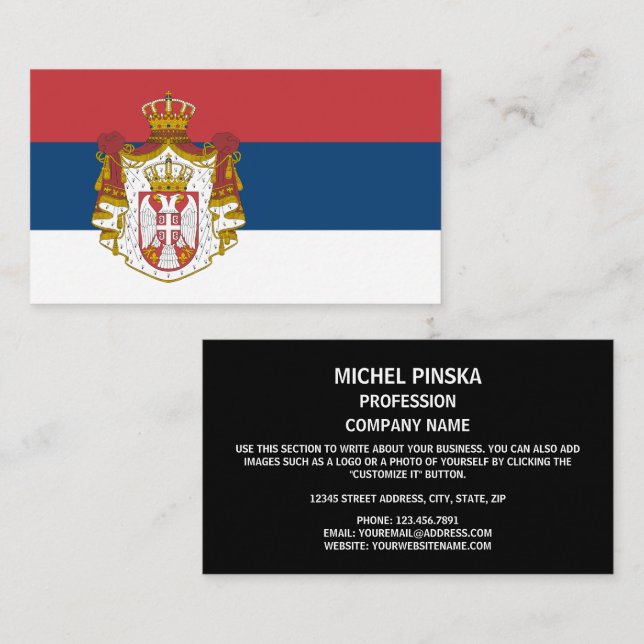 Tarjeta De Visita Bandera y escudo de armas serbios, bandera de Serb (Anverso / Reverso)