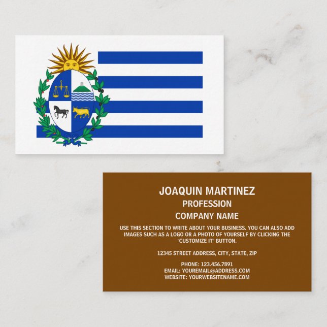 Tarjeta De Visita Bandera y escudo de armas uruguayas, bandera de Ur (Anverso / Reverso)