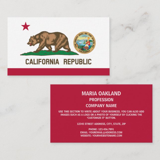 Tarjeta De Visita Bandera y foco californiano, bandera de California (Anverso / Reverso)