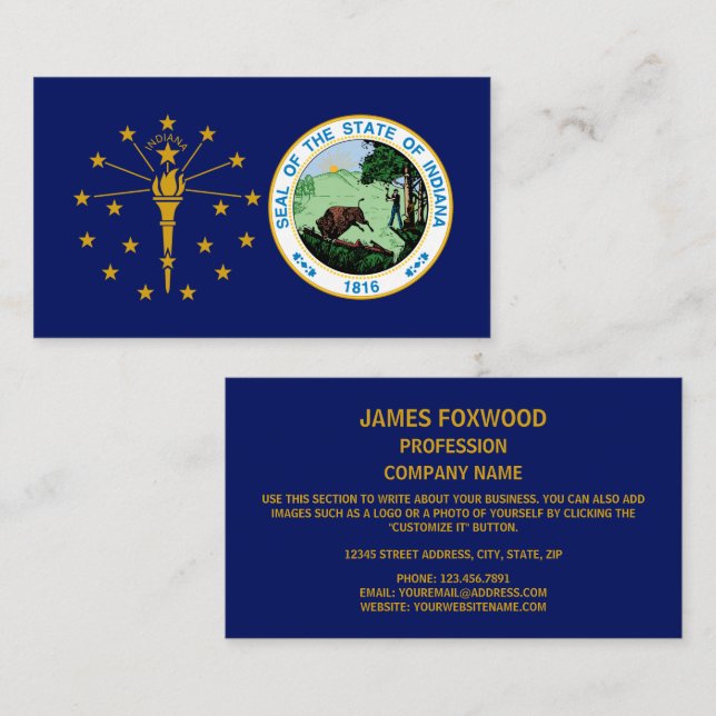 Tarjeta De Visita Bandera y foco hoosier, bandera de Indiana (Anverso / Reverso)
