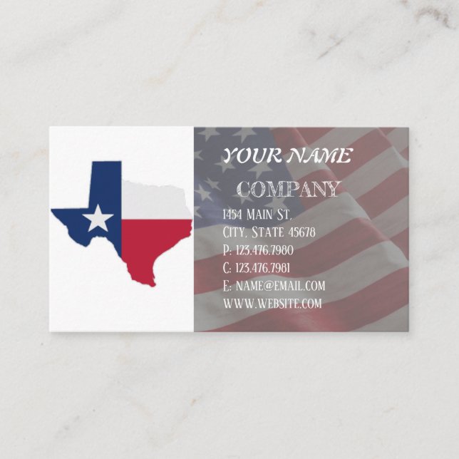 Tarjeta De Visita Bandera y mapa de Texas de una estrella solitaria (Anverso)