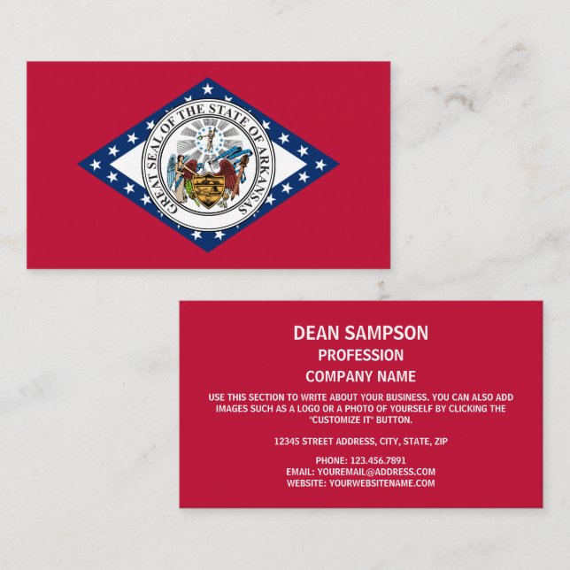 Tarjeta De Visita Bandera y sello arkansan, bandera de Arkansas (Anverso / Reverso)