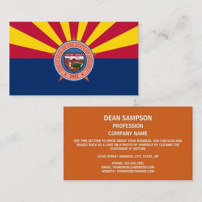 Tarjeta De Visita Bandera y sello de Arizona, bandera de Arizona (Anverso / Reverso)