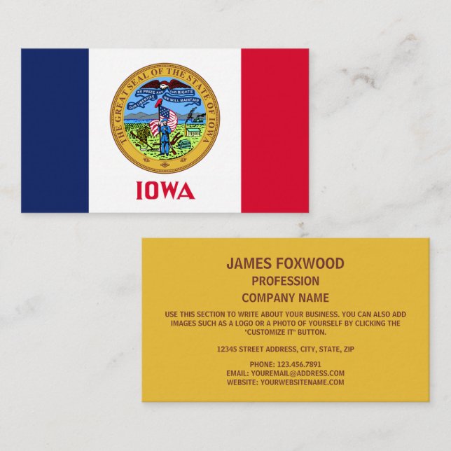 Tarjeta De Visita Bandera y sello de Iowan, bandera de Iowa (Anverso / Reverso)