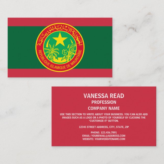 Tarjeta De Visita Bandera y sello mauritanos, bandera de Mauritania (Anverso / Reverso)