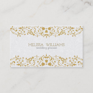 Tarjeta De Visita Bañeras florales de color blanco y dorado Purpurin