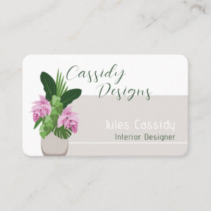 Tarjeta De Visita Banner de Beige de flor rosa de Medinilla tropical