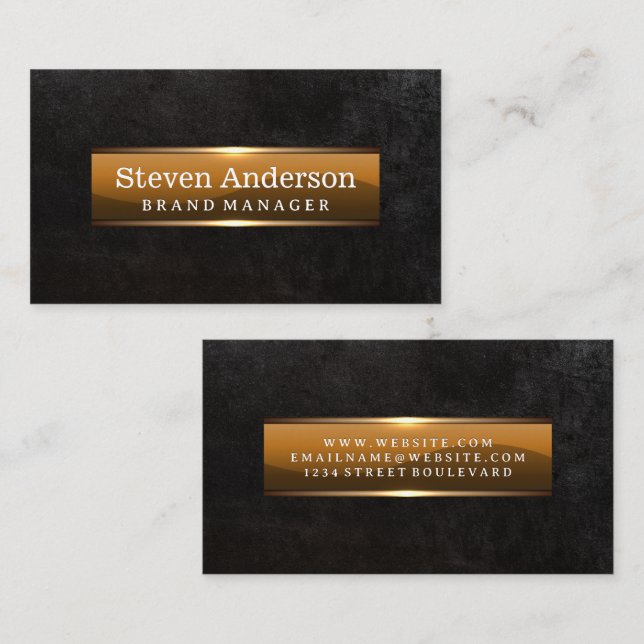Tarjeta De Visita Banner de brillo metálico | Textura negra (Anverso / Reverso)