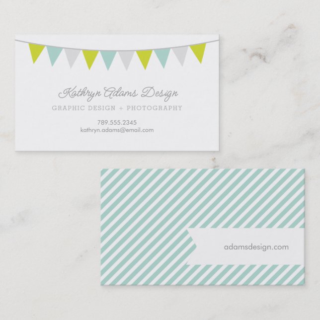 Tarjeta De Visita Banner de Bunting Green and Aqua (Anverso / Reverso)