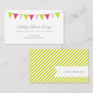 Tarjeta De Visita Banner de Bunting verde y rosa