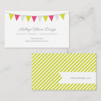 Tarjeta De Visita Banner de Bunting verde y rosa