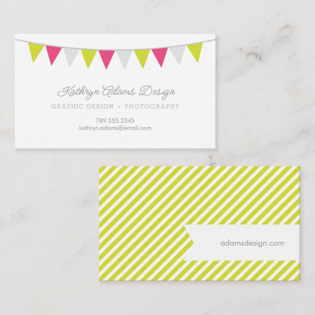 Tarjeta De Visita Banner de Bunting verde y rosa (Anverso / Reverso)