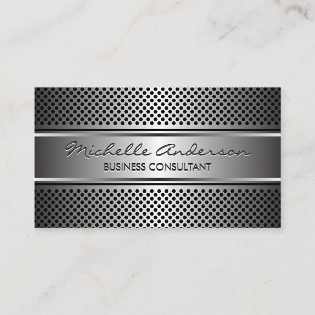 Tarjeta De Visita Banner plateado | Malla perforada de plata metálic (Anverso)