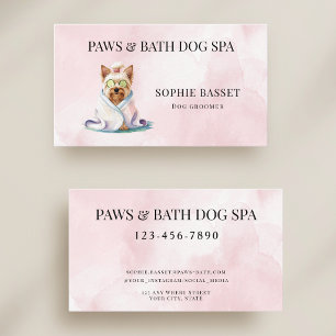 Tarjeta De Visita Baño de Perro Adorable Acuarela Rosa