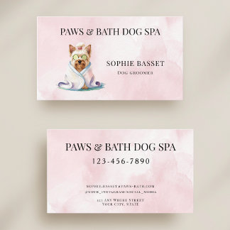 Tarjeta De Visita Baño de Perro Adorable Acuarela Rosa