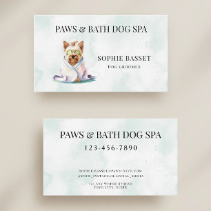 Tarjeta De Visita Baño de Perro Adorable Acuarela Verde
