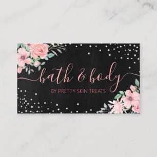 Tarjeta De Visita Baño y cuerpo Spa Skincare Floral negra