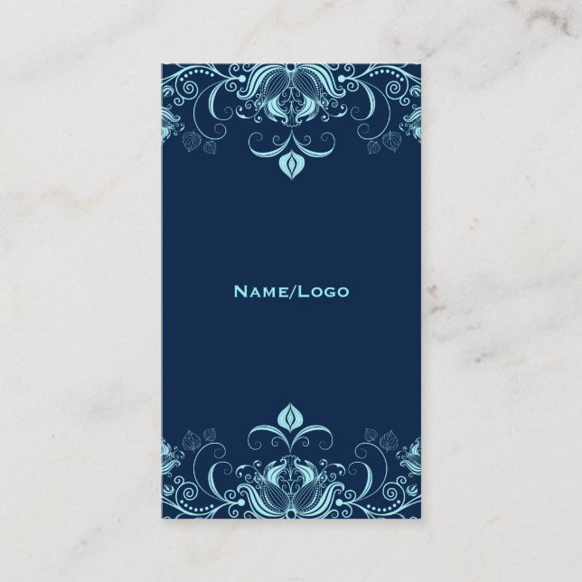 Tarjeta De Visita Baños florales azules oscuros y pastorales (Anverso)