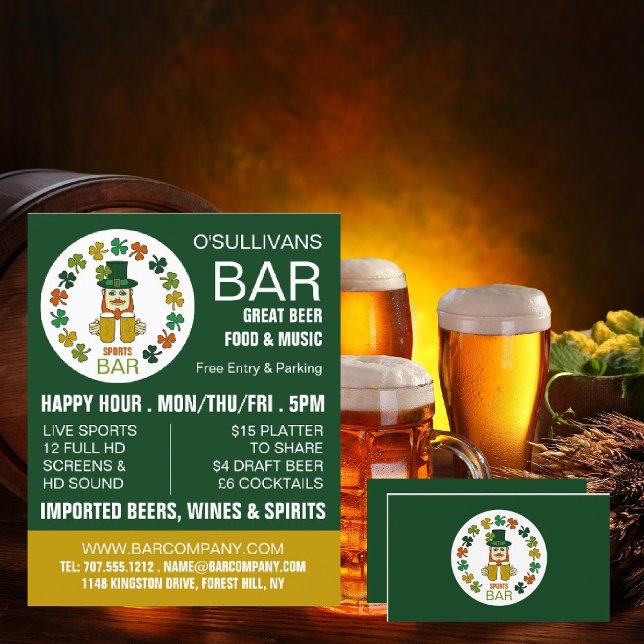 Tarjeta De Visita Bar deportivo irlandés, pub/cervecería (Subido por el creador)