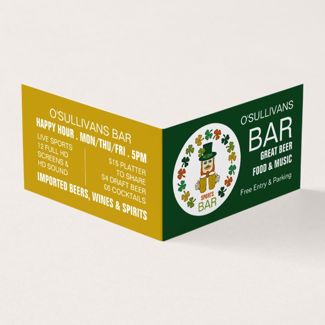 Tarjeta De Visita Bar deportivo irlandés, pub/cervecería, detalle (Exterior)