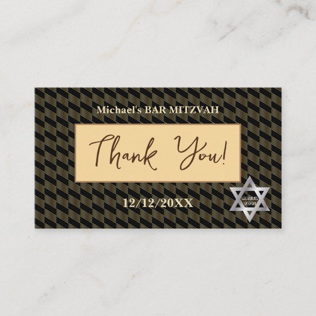 Tarjeta De Visita Bar Mitzvah 20XX 13º cumpleaños "Gracias" Hebreo (Anverso)