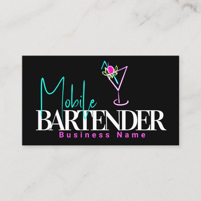 Tarjeta De Visita Bar Mobile Bartender Club Bebidas Neon B (Anverso)