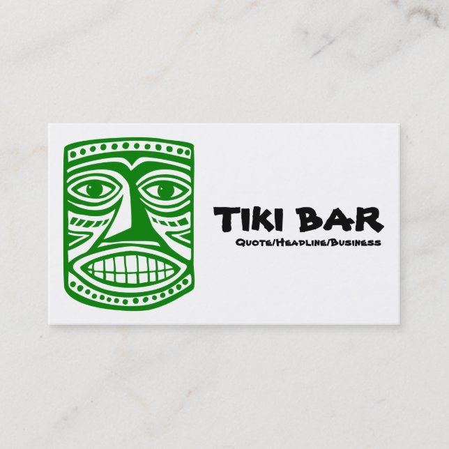Tarjeta De Visita Bar Tiki - Verde, Negro y Blanco (Anverso)