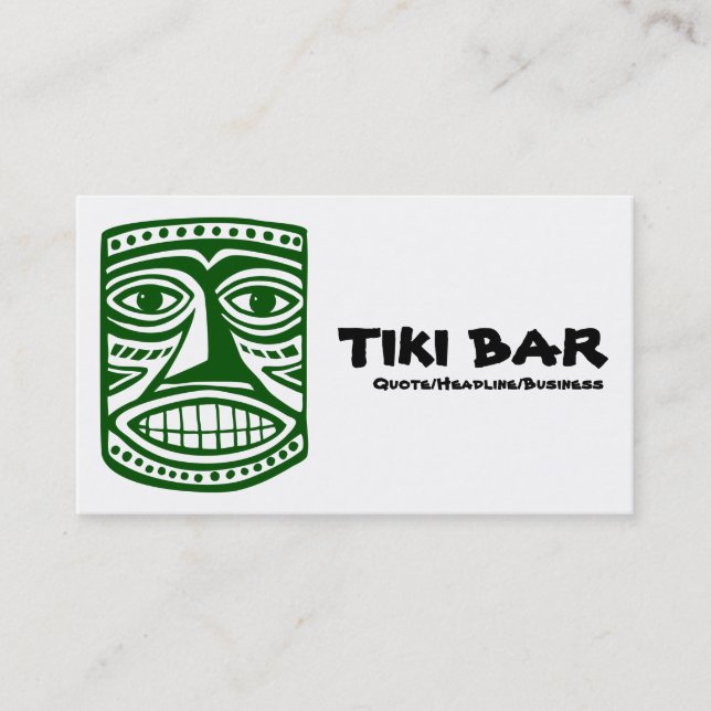 Tarjeta De Visita Bar Tiki - Verde oscuro, negro y blanco (Anverso)