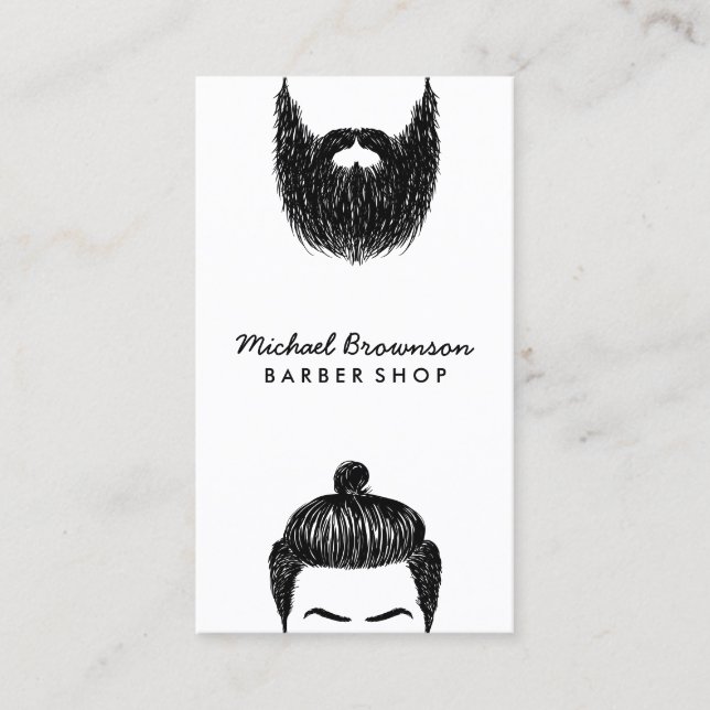 Tarjeta De Visita barba bigote hipster barbero código qr (Anverso)