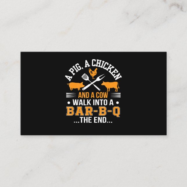 Tarjeta De Visita Barbacoa | BBQ Lover Pig Chicken Cow Caminar hacia (Anverso)