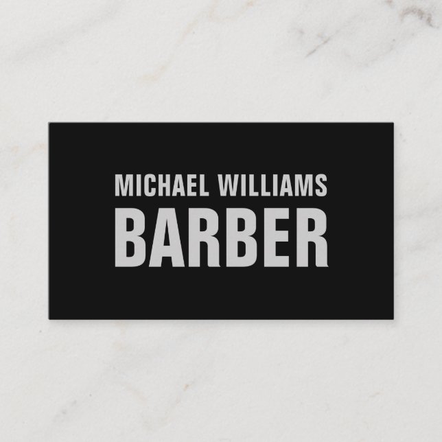 Tarjeta De Visita Barber Black Gray Bold Typography Business Card (Anverso)