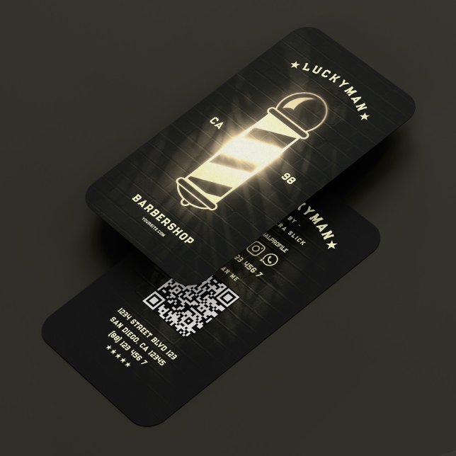 Tarjeta De Visita Barber Black Neon Gold Barbershop (Modern Barber Black Neon Gold Barbershop Business Card
)