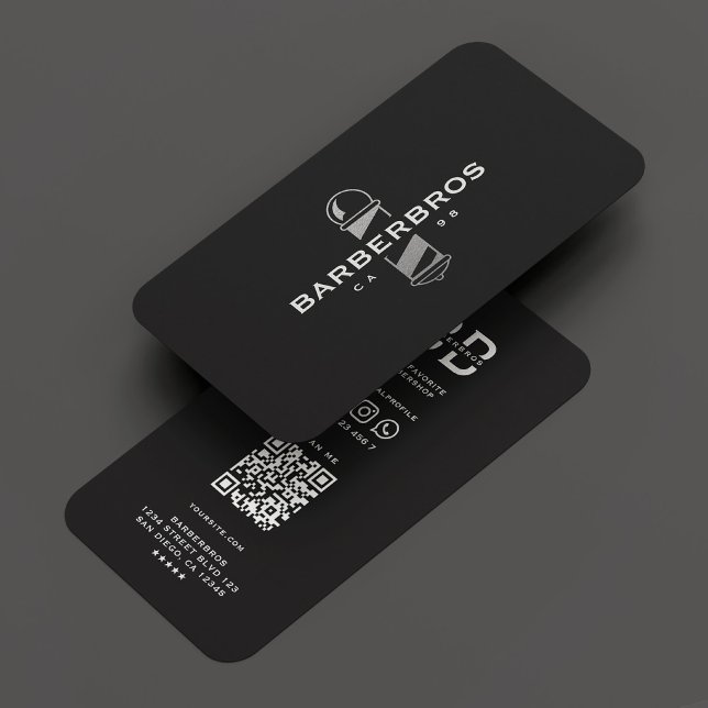 Tarjeta De Visita Barber Black Silver Pole Barbershop Moderno (Barber Black Silver Pole Barbershop Modern Business Card
)
