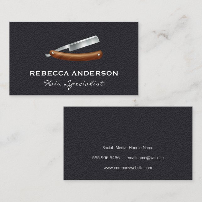 Tarjeta De Visita Barber Blade | Fondo de cuero (Anverso / Reverso)
