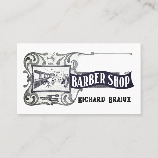 Tarjeta De Visita Barber blanco negro moderno profesional (Anverso)