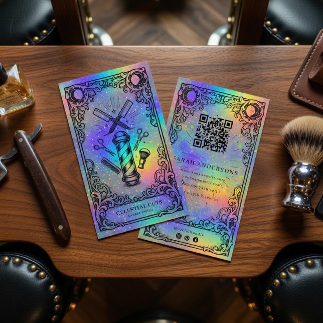 Tarjeta De Visita Barber Business Card | Holographic Barbershop  (Subido por el creador)