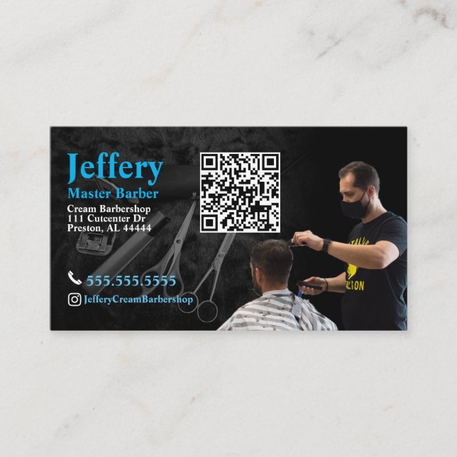 Tarjeta de visita Barber con código QR (Anverso)